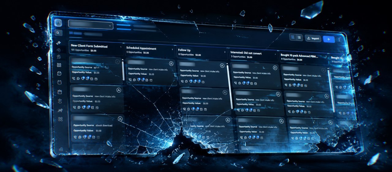 Pipeline de CRM fragmentado, representando dados desconectados e perda de receita